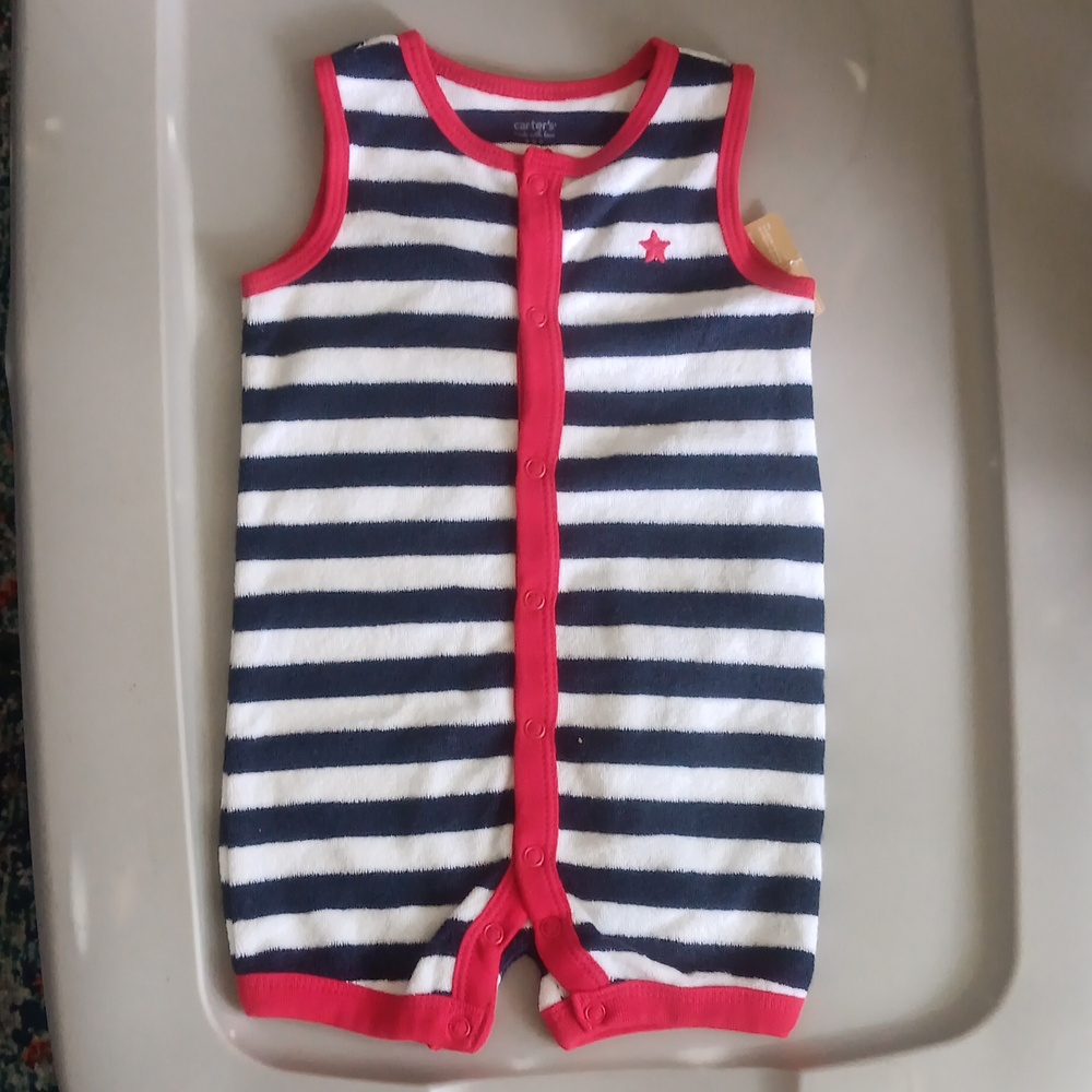 Carters red white and blue terrycloth romper